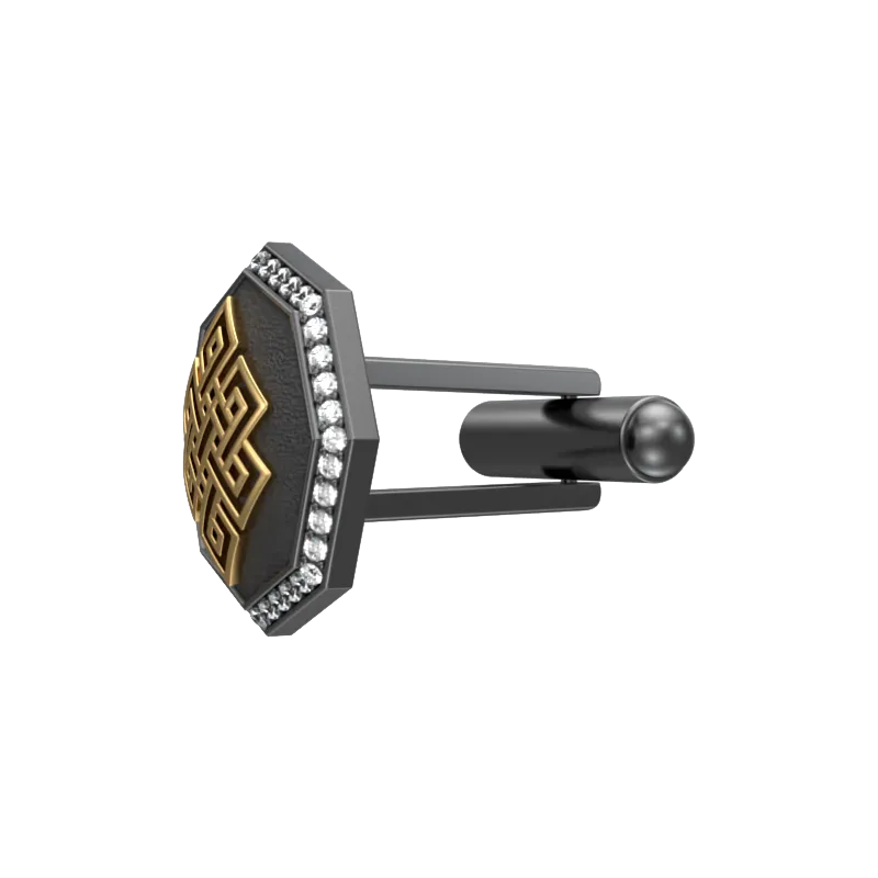 Infinity Luxe, Spiritual Cufflink Set with CZ Diamonds, 18kt Gold & Black Ruthenium Plating on Brass.