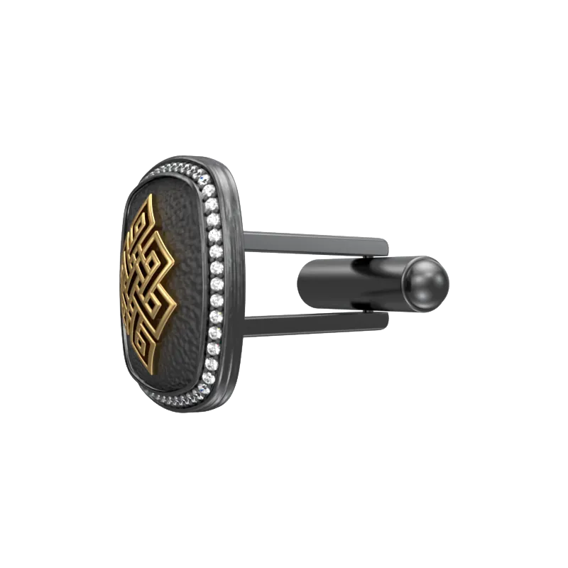 Infinity Luxe, Spiritual Cufflink Set with CZ Diamonds, 18kt Gold & Black Ruthenium Plating on Brass.