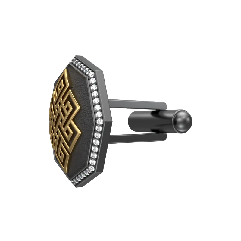Infinity Luxe, Spiritual Cufflink Set with CZ Diamonds, 18kt Gold & Black Ruthenium Plating on Brass.