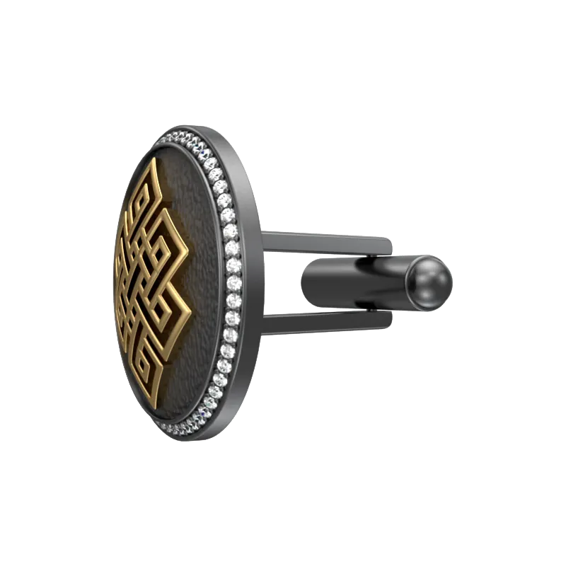 Infinity Luxe, Spiritual Cufflink Set with CZ Diamonds, 18kt Gold & Black Ruthenium Plating on Brass.