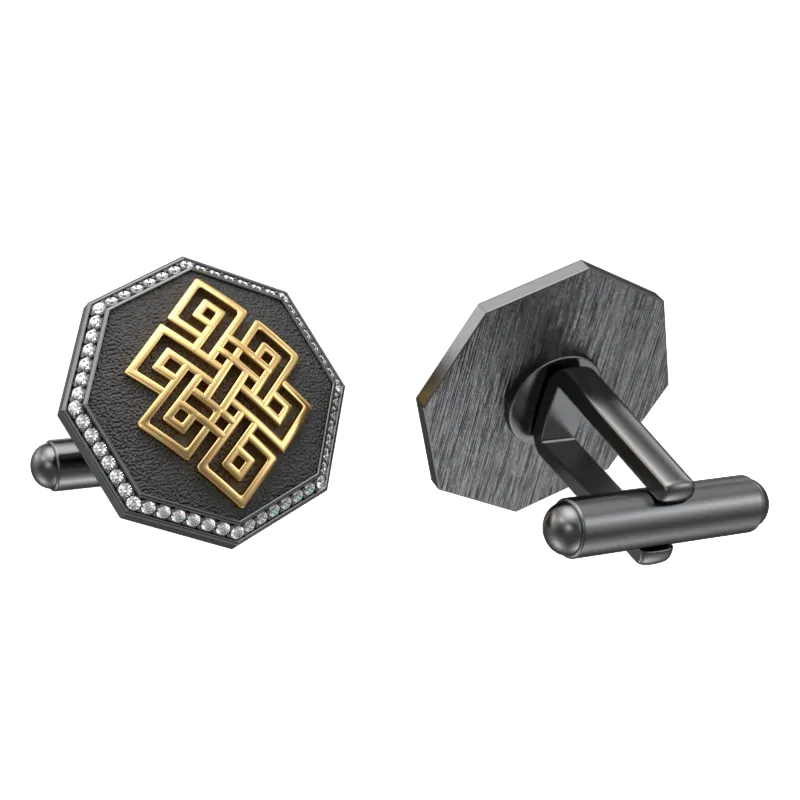 Infinity Luxe, Spiritual Cufflink Set with CZ Diamonds, 18kt Gold & Black Ruthenium Plating on Brass.
