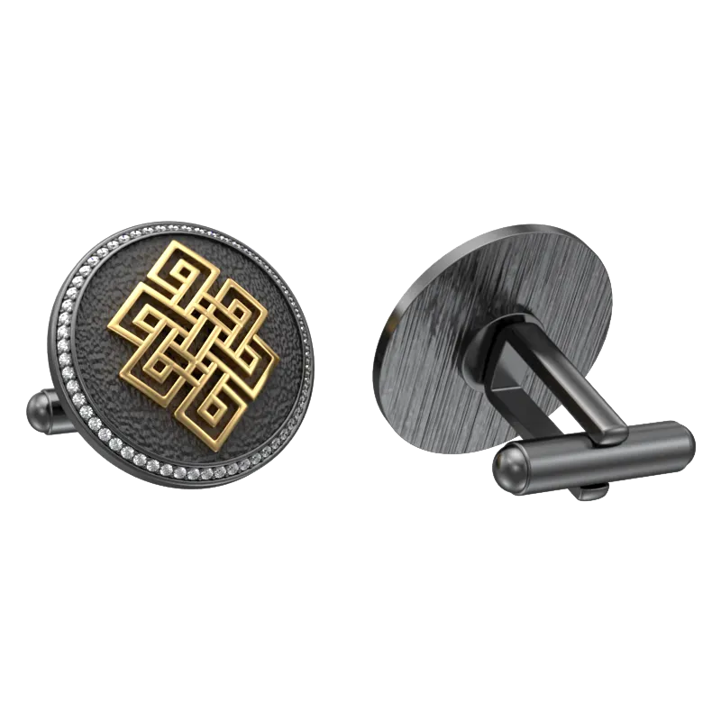 Infinity Luxe, Spiritual Cufflink Set with CZ Diamonds, 18kt Gold & Black Ruthenium Plating on Brass.