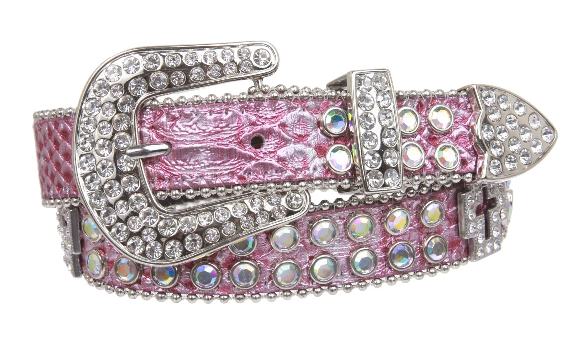 Kids 1" (25 mm) Western Cowgirl Rhinestone Cross Studded Skinny Belt