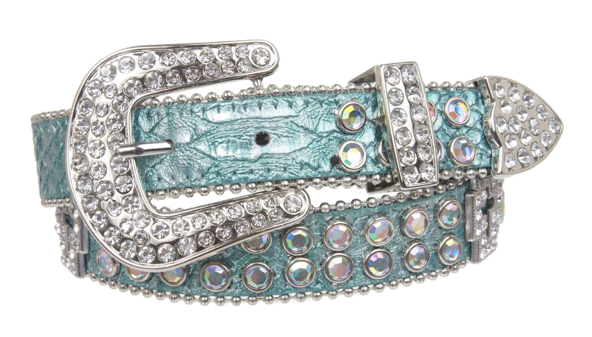 Kids 1" (25 mm) Western Cowgirl Rhinestone Cross Studded Skinny Belt