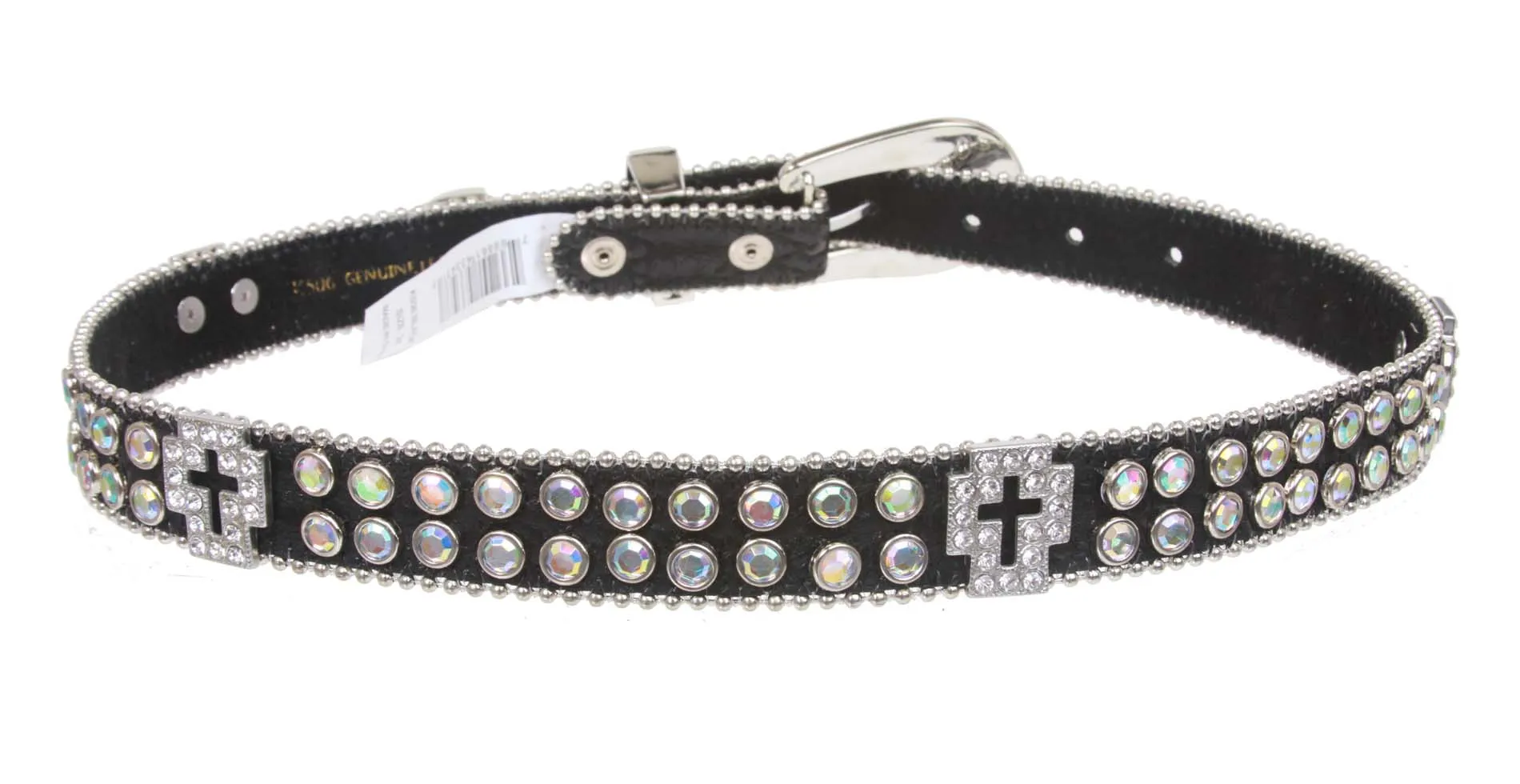 Kids 1" (25 mm) Western Cowgirl Rhinestone Cross Studded Skinny Belt