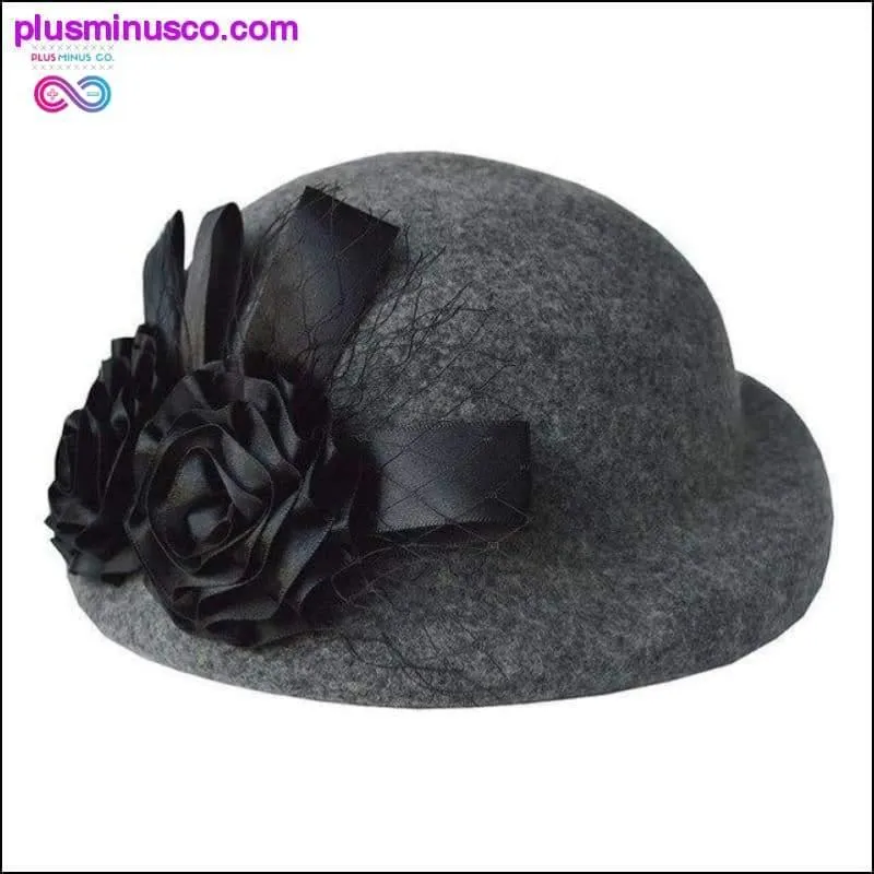 Ladies Fedora Wool Hat - Girls w/ Flowers Dome Wool Cap &