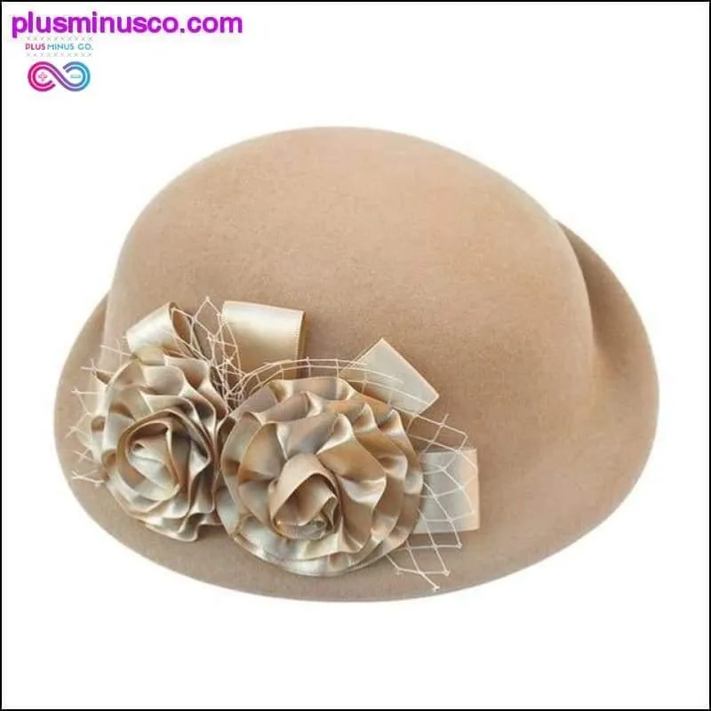 Ladies Fedora Wool Hat - Girls w/ Flowers Dome Wool Cap &