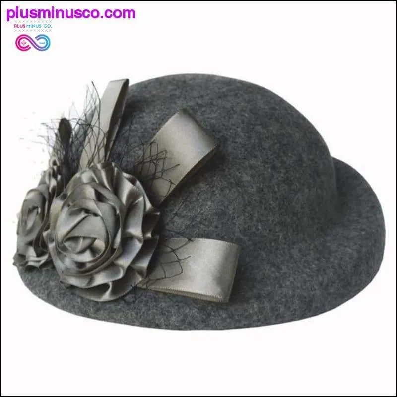 Ladies Fedora Wool Hat - Girls w/ Flowers Dome Wool Cap &