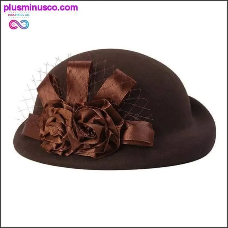 Ladies Fedora Wool Hat - Girls w/ Flowers Dome Wool Cap &