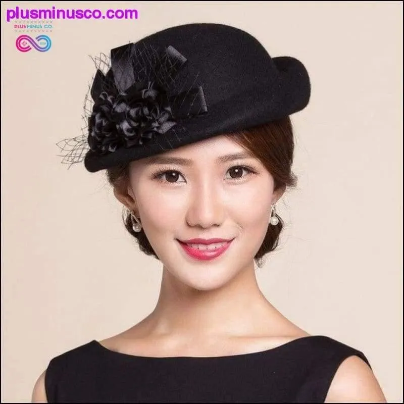 Ladies Fedora Wool Hat - Girls w/ Flowers Dome Wool Cap &