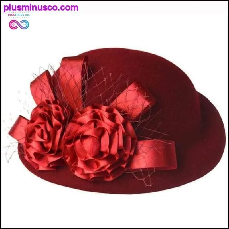 Ladies Fedora Wool Hat - Girls w/ Flowers Dome Wool Cap &