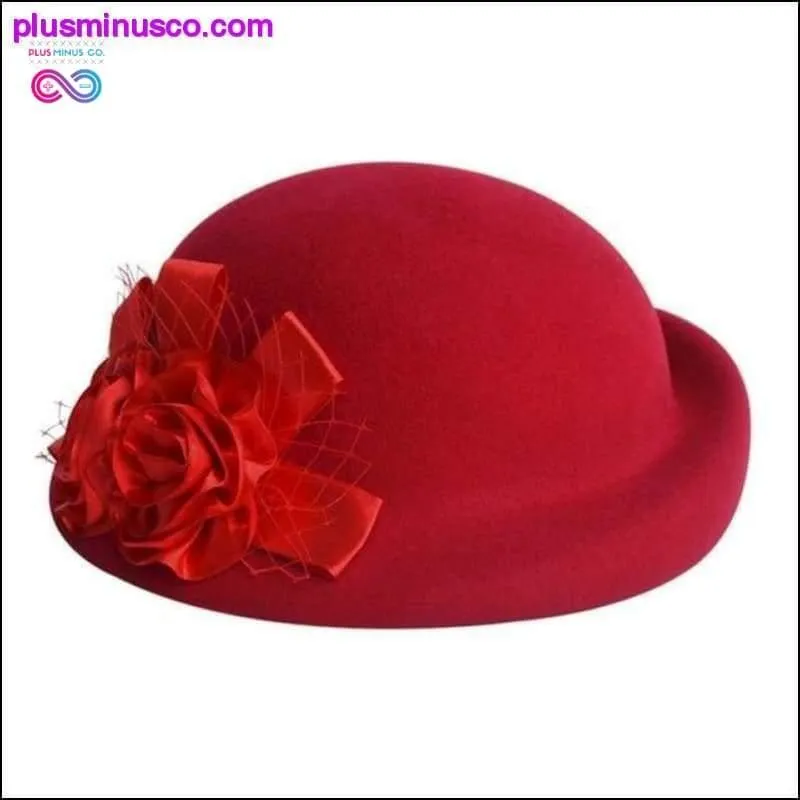 Ladies Fedora Wool Hat - Girls w/ Flowers Dome Wool Cap &