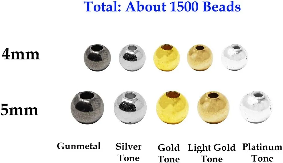 Mandala Crafts Round Spacer Beads for Jewelry Making and DIY Crafting 1500 Gold Silver Gunmetal Loose Metallic Plastic Beads 4mm 5mm