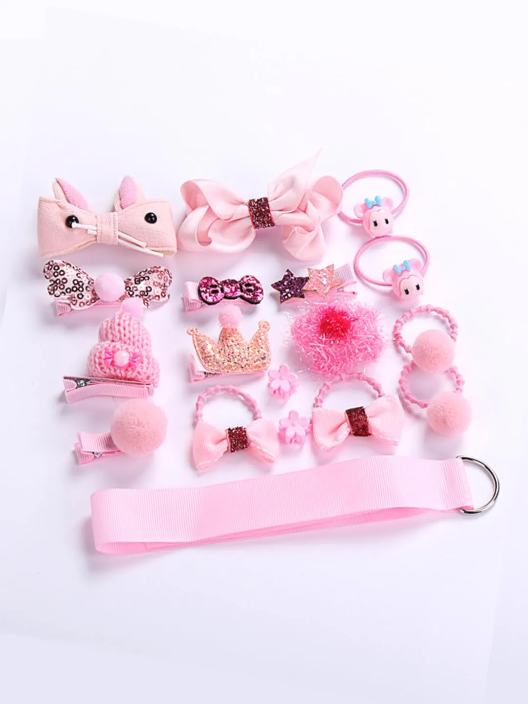 Melbees by Yellow Chimes Kids Hair Accessories for Girls Hair Accessories Combo Set Pink 18 Pcs Baby Girl's Hair Clips Set Cute Ponytail Holder Claw Clip Bow Clips For Girls Assortment Gift Set