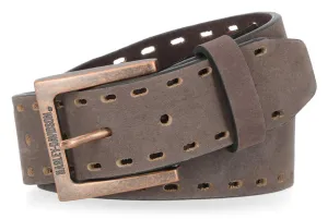 Men's Perforated Edge Genuine Leather Belt - Antique Finish