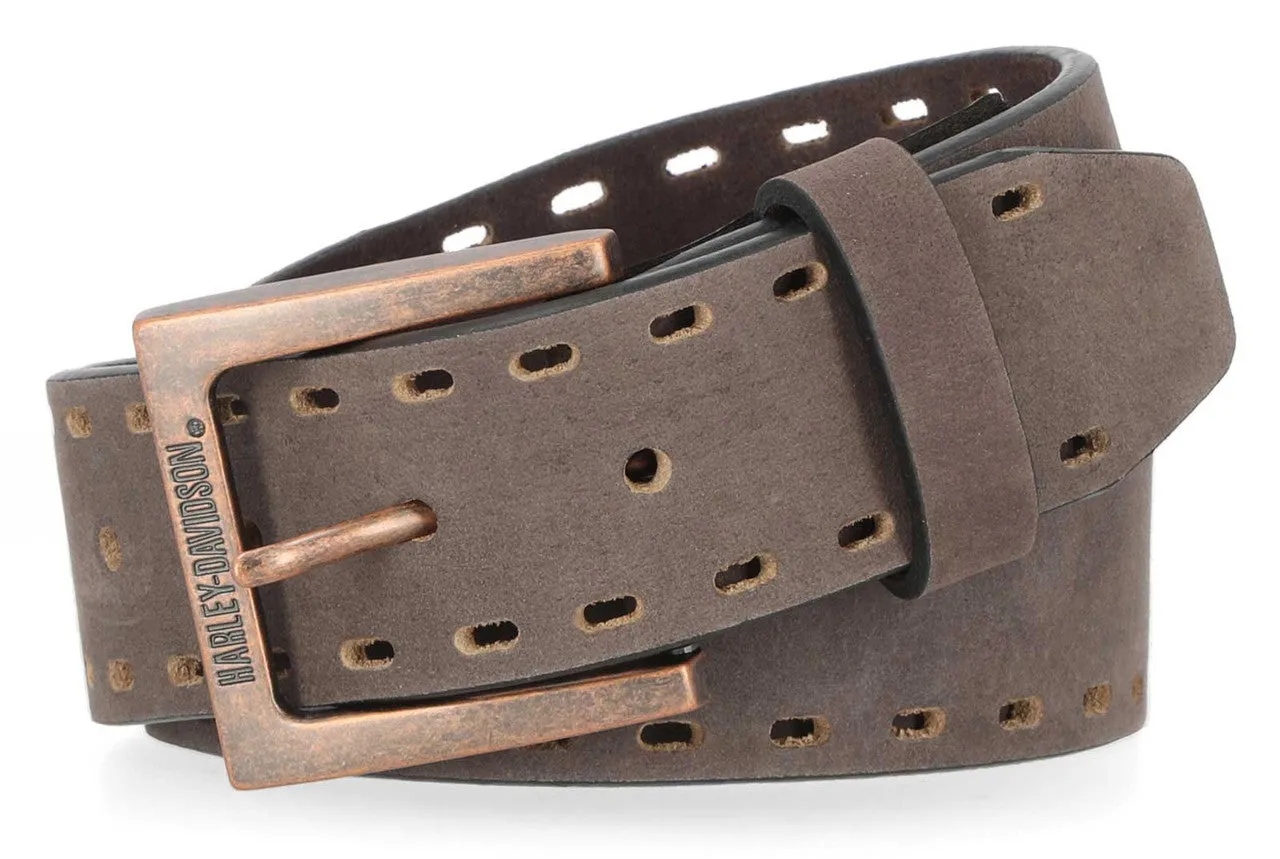 Men's Perforated Edge Genuine Leather Belt - Antique Finish