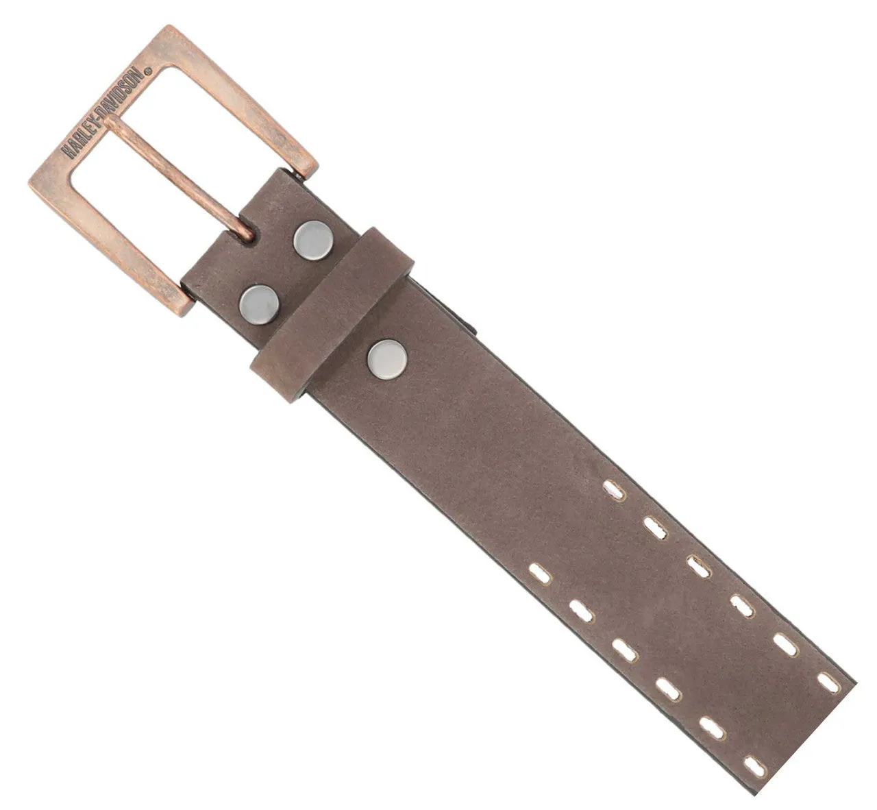 Men's Perforated Edge Genuine Leather Belt - Antique Finish