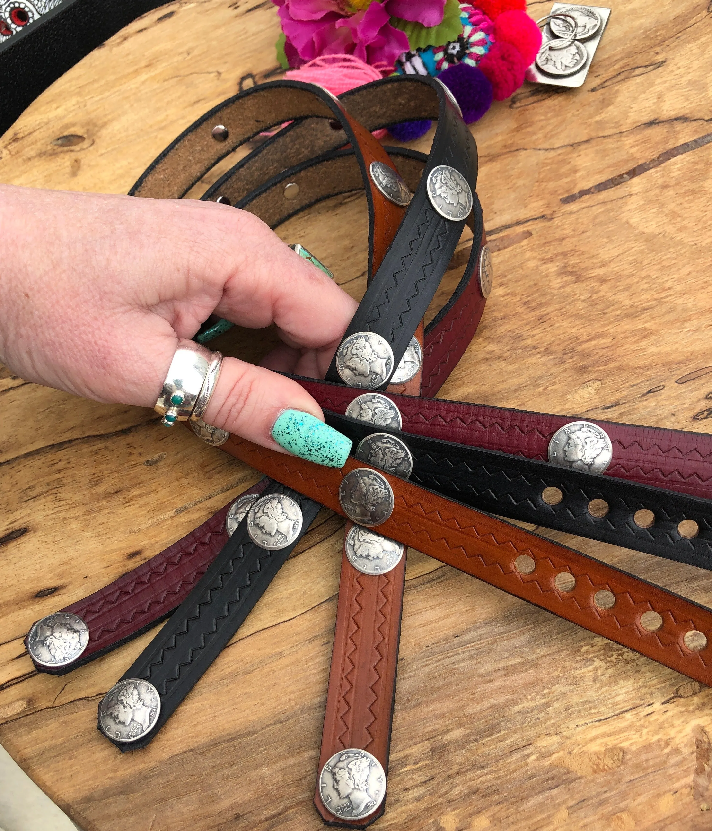 Mercury Coin Leather Hatband