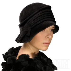 Modern fur felt velour cloche originally trimmed Fall winter hat