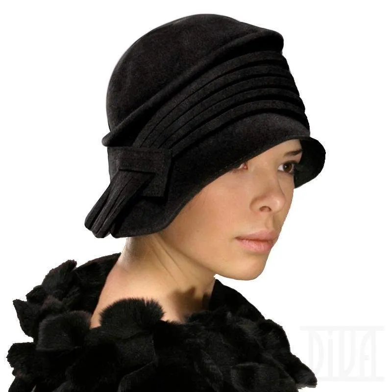 Modern fur felt velour cloche originally trimmed Fall winter hat