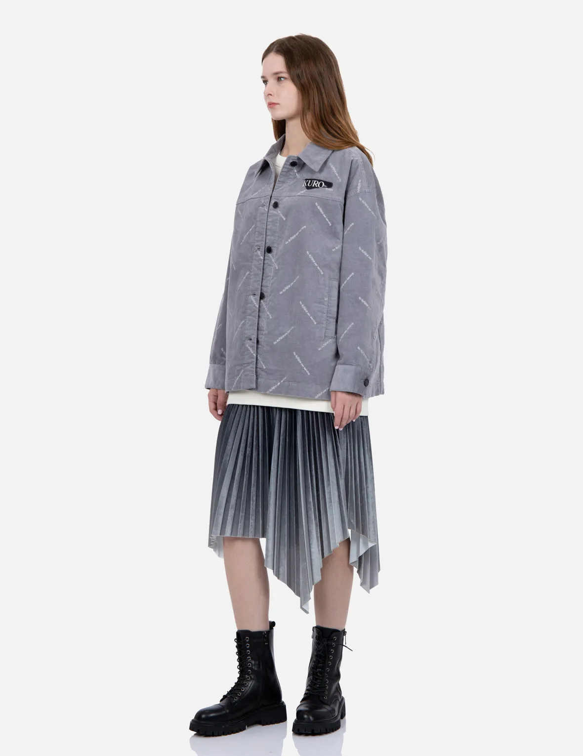 Monogram Print Velvet Shirt Jacket