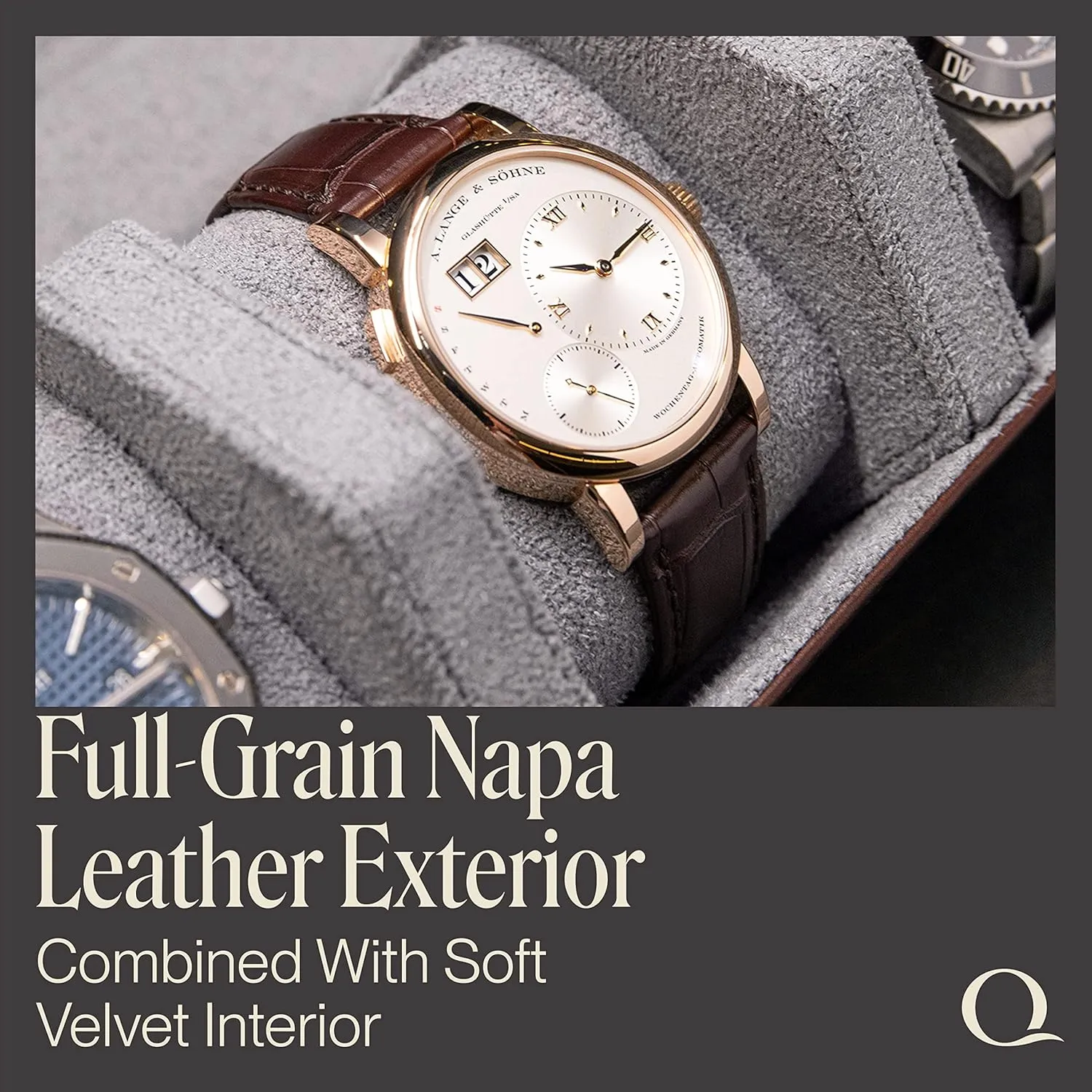 Napa Leather Watch Rolls for Men - Hexagon Triple Watch Roll Travel Case for 3 Watches - Storage Organizer Genuine Leather with Velvet Interior Display (Brown/Gray)