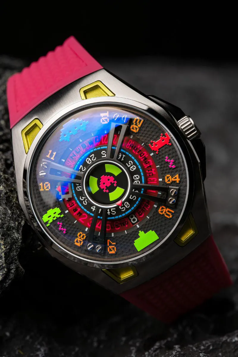 Nubeo OAO Automatic Space Invaders Limited Edition Plasma Pink Men's Watch NB-6099-SI-02
