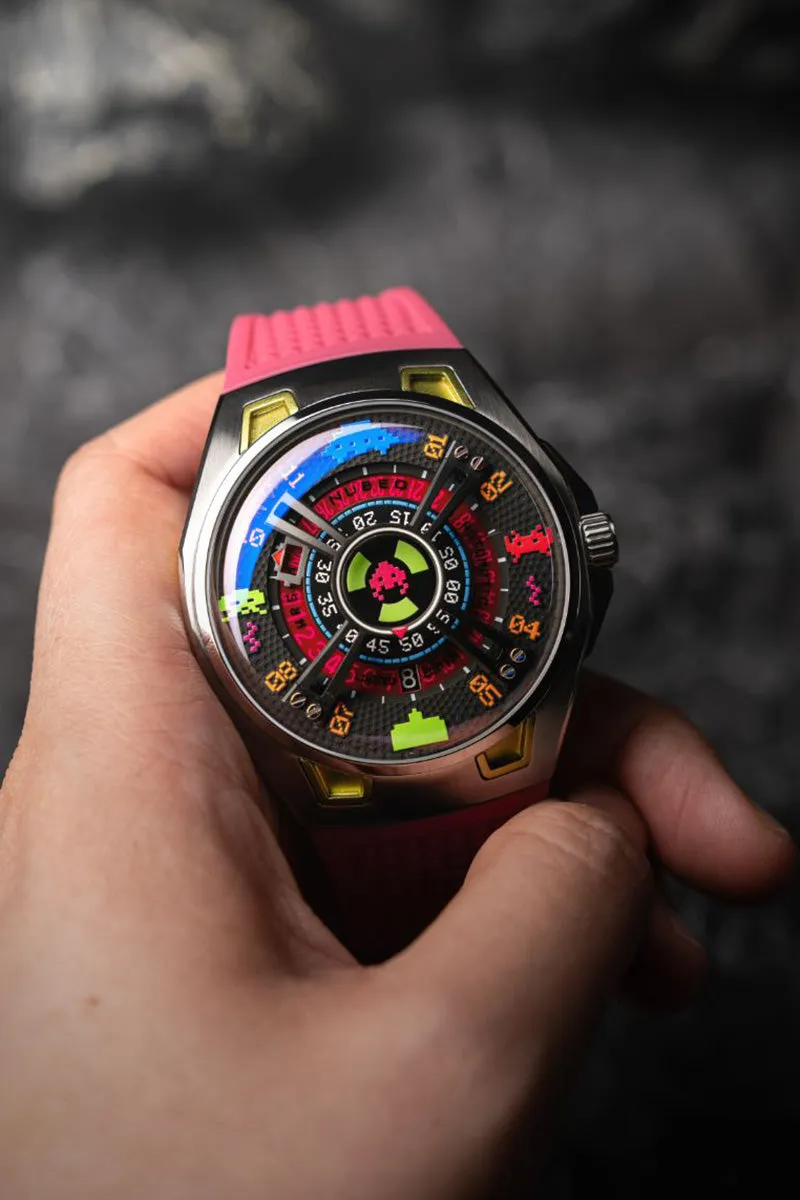 Nubeo OAO Automatic Space Invaders Limited Edition Plasma Pink Men's Watch NB-6099-SI-02
