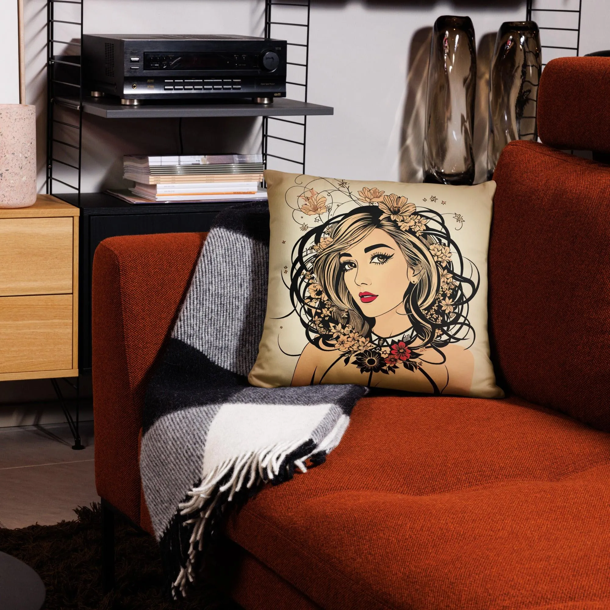 Nude Poppy Throw Pillow Cover and Insert