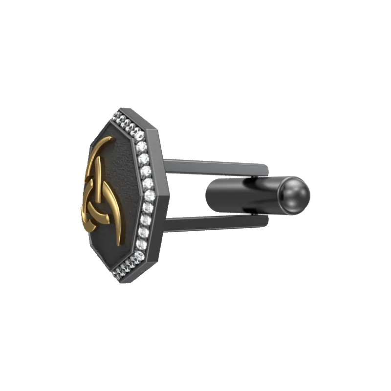 Odin Luxe, Spiritual Cufflink Set with CZ Diamonds, 18kt Gold & Black Ruthenium Plating on Brass.