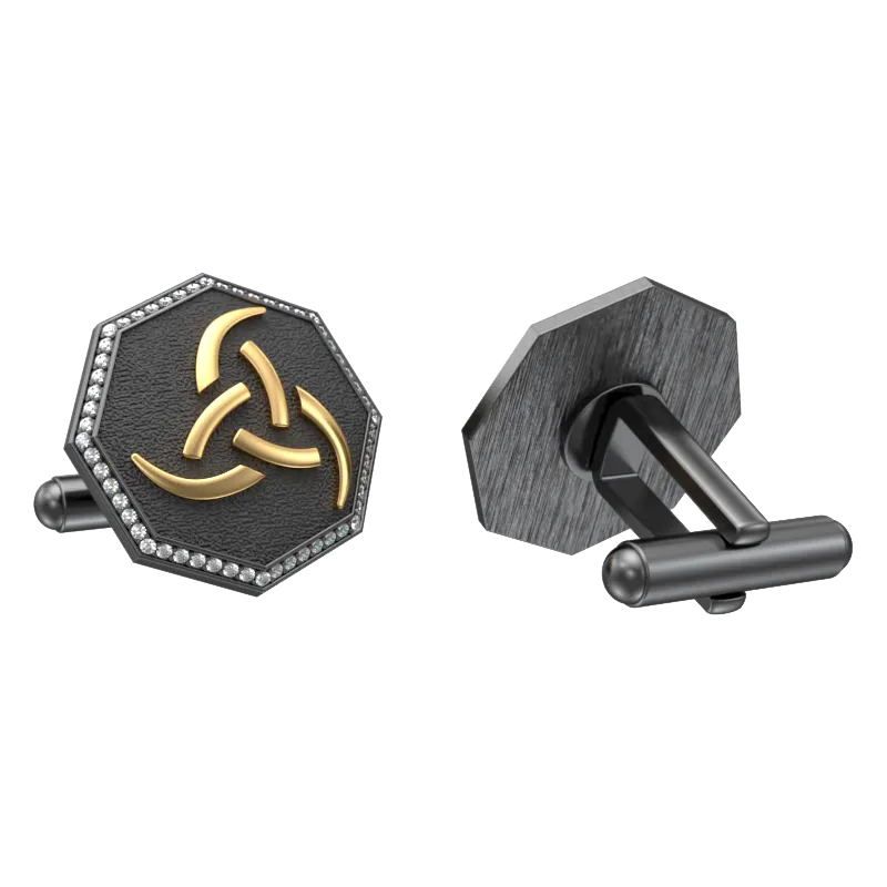 Odin Luxe, Spiritual Cufflink Set with CZ Diamonds, 18kt Gold & Black Ruthenium Plating on Brass.