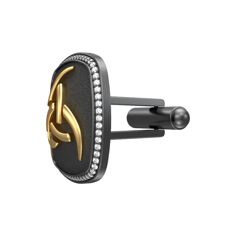 Odin Luxe, Spiritual Cufflink Set with CZ Diamonds, 18kt Gold & Black Ruthenium Plating on Brass.