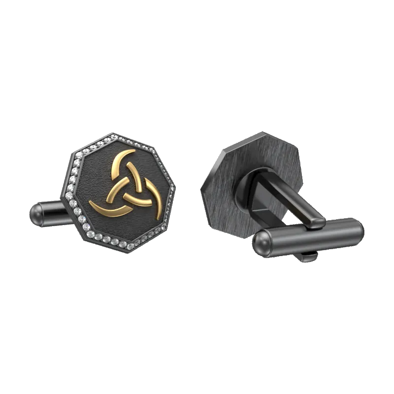Odin Luxe, Spiritual Cufflink Set with CZ Diamonds, 18kt Gold & Black Ruthenium Plating on Brass.