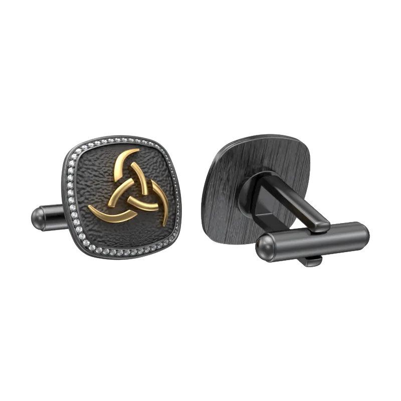 Odin Luxe, Spiritual Cufflink Set with CZ Diamonds, 18kt Gold & Black Ruthenium Plating on Brass.