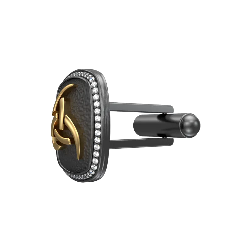 Odin Luxe, Spiritual Cufflink Set with CZ Diamonds, 18kt Gold & Black Ruthenium Plating on Brass.