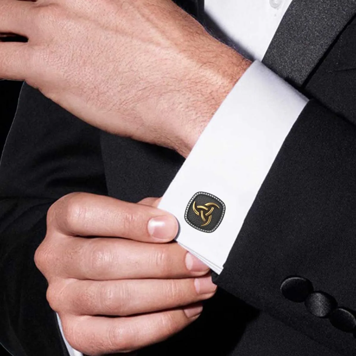 Odin Luxe, Spiritual Cufflink Set with CZ Diamonds, 18kt Gold & Black Ruthenium Plating on Brass.