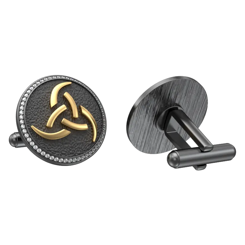 Odin Luxe, Spiritual Cufflink Set with CZ Diamonds, 18kt Gold & Black Ruthenium Plating on Brass.
