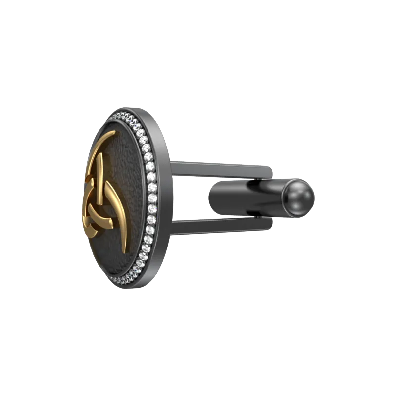 Odin Luxe, Spiritual Cufflink Set with CZ Diamonds, 18kt Gold & Black Ruthenium Plating on Brass.