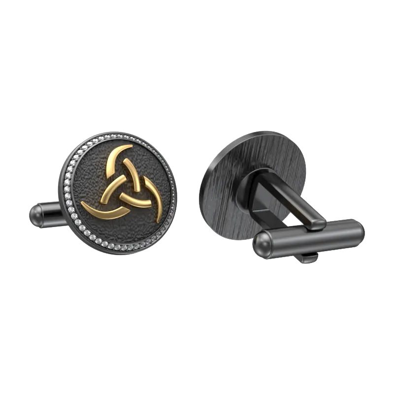 Odin Luxe, Spiritual Cufflink Set with CZ Diamonds, 18kt Gold & Black Ruthenium Plating on Brass.