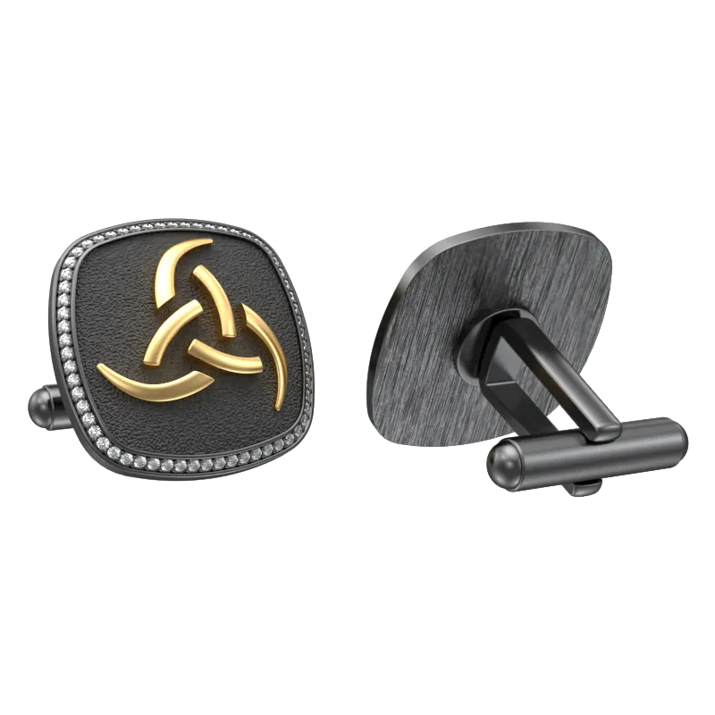 Odin Luxe, Spiritual Cufflink Set with CZ Diamonds, 18kt Gold & Black Ruthenium Plating on Brass.