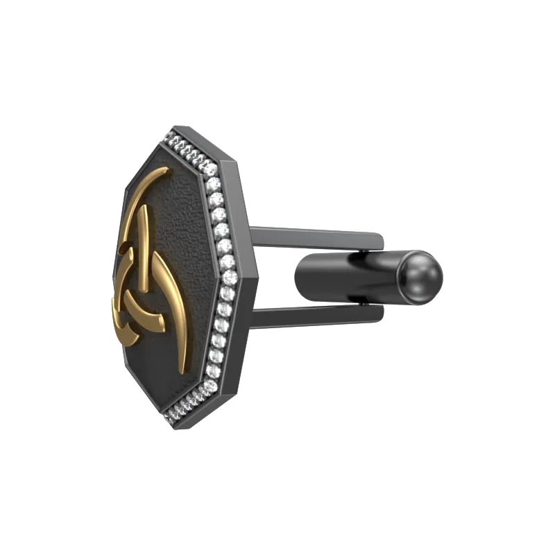 Odin Luxe, Spiritual Cufflink Set with CZ Diamonds, 18kt Gold & Black Ruthenium Plating on Brass.
