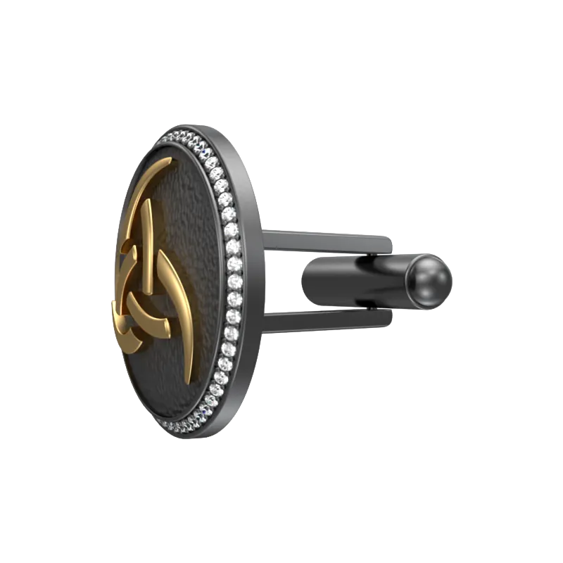 Odin Luxe, Spiritual Cufflink Set with CZ Diamonds, 18kt Gold & Black Ruthenium Plating on Brass.