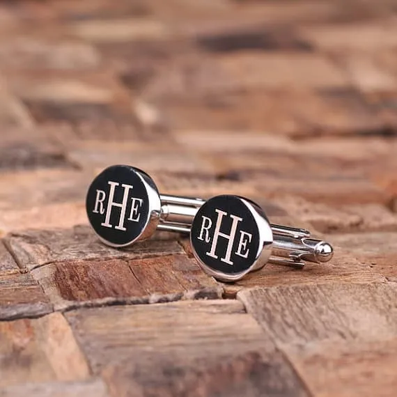Personalised Engraved Cufflinks – Classic Oval with Wood Box