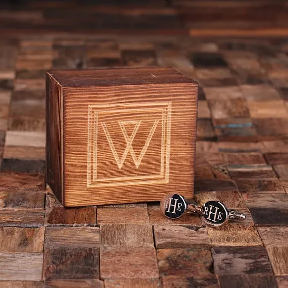 Personalised Engraved Cufflinks – Classic Oval with Wood Box