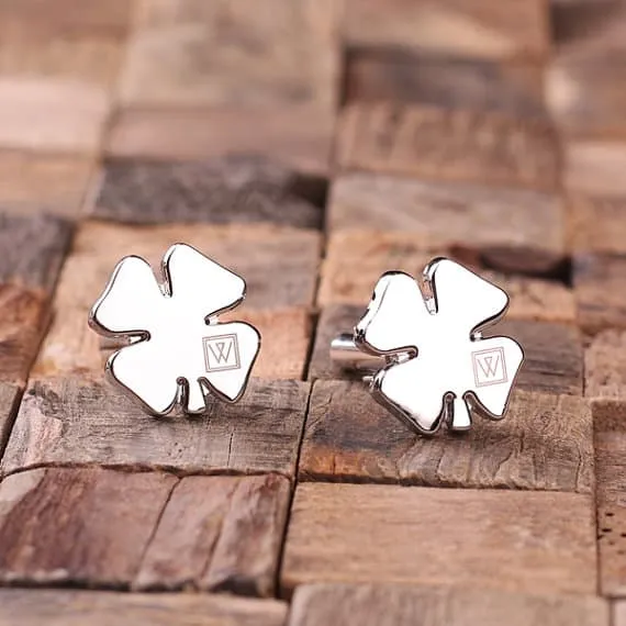 Personalised Engraved Cufflinks – Shamrock with Wood Box