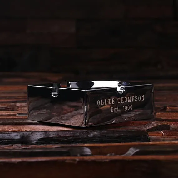 Personalised Engraved Polished Smoker’s Ashtray with Wood Box