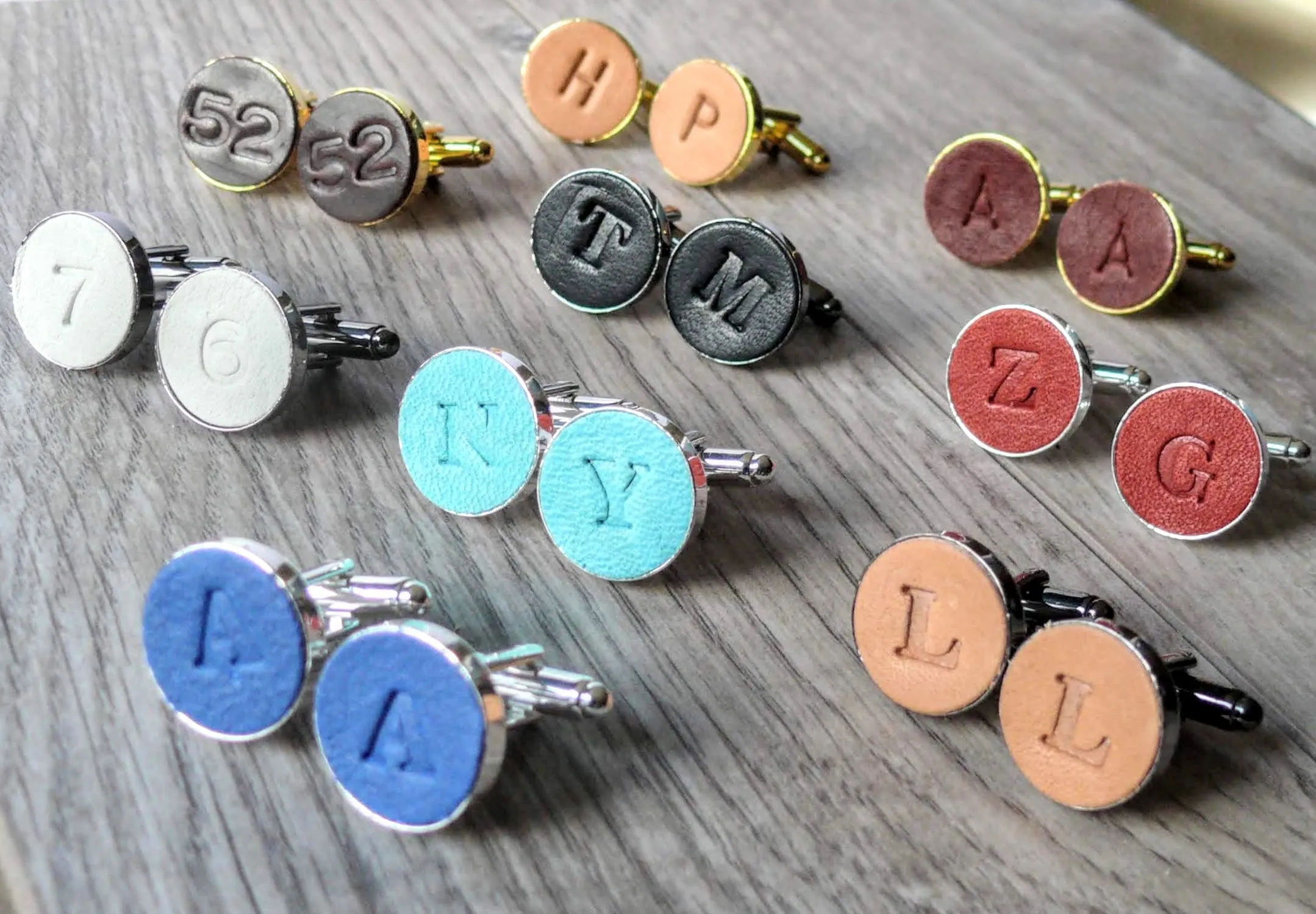 Personalized Leather Cufflinks, Hand Stamped Custom Cufflinks, Gift for Him, Anniversary Present