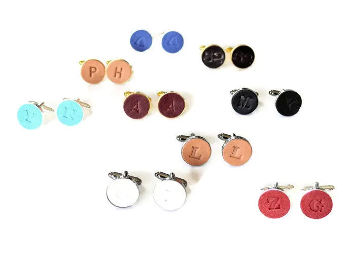 Personalized Leather Cufflinks, Hand Stamped Custom Cufflinks, Gift for Him, Anniversary Present