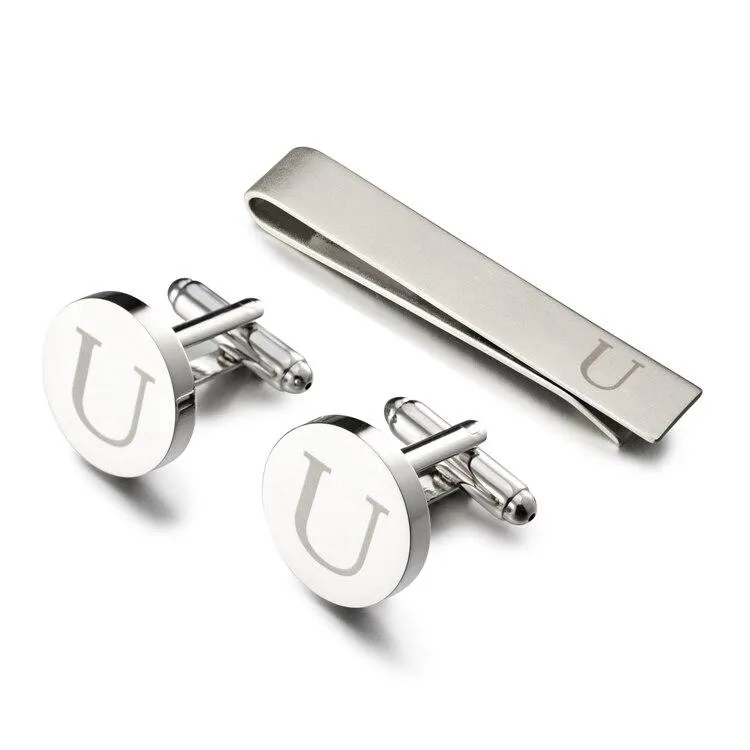Personalized Monogram Cufflinks & Tie Bar Set