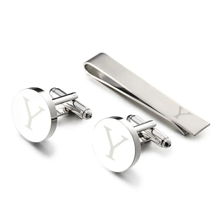 Personalized Monogram Cufflinks & Tie Bar Set
